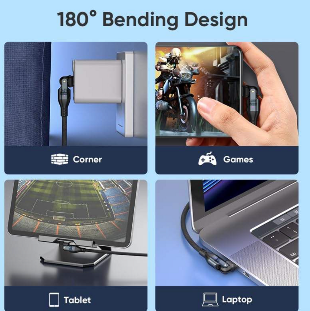 240W 540° Rotating Fast Charging Cable